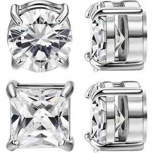 Stainless Steel Clip on Stud Earrings for Men Women 6 / 8 MM CZ Non Piercing Fashionable Handmade Jewelry High Quality.ms