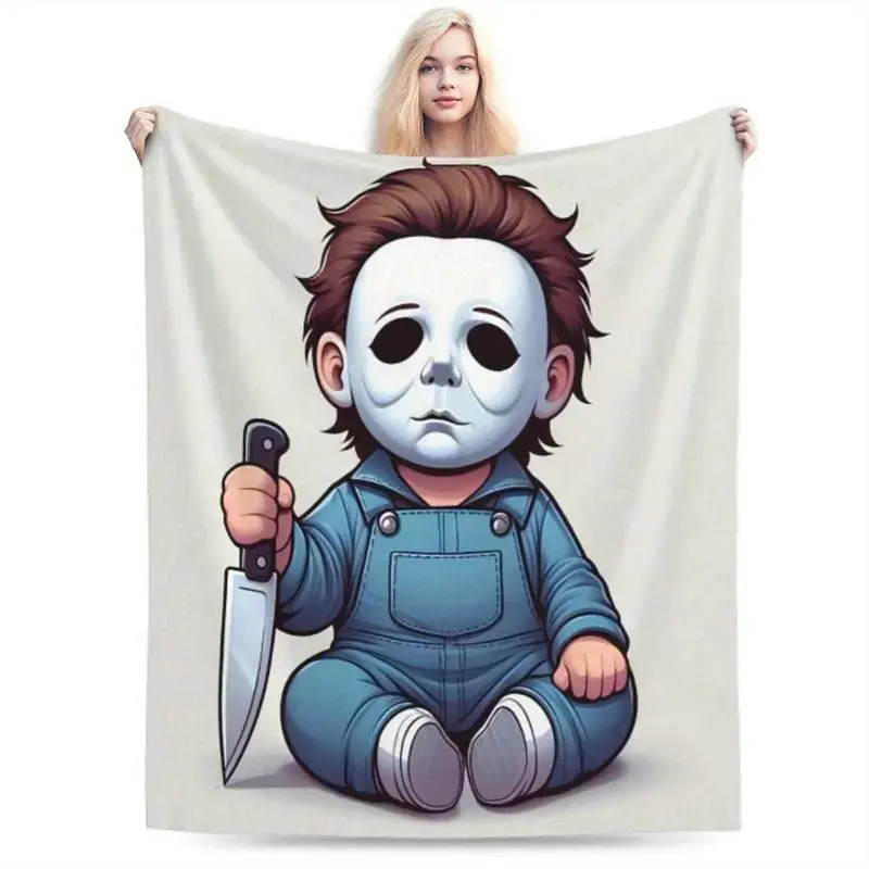 Michael Myers Blanket, Halloween Horror Flannel Throw Blanket Soft Cozy Fleece Blanket, Scary Movie Style Blanket for Sofa Bedroom Decor Gift