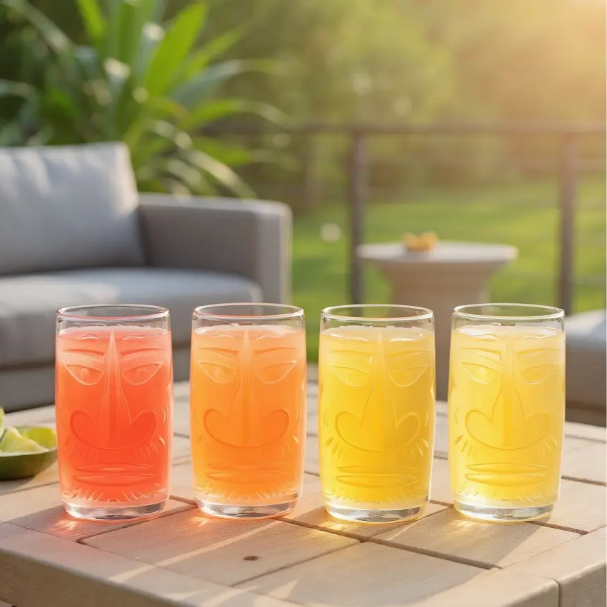 13 OZ Tiki Party Rocks Glasses 4 PCS Set Iconic Mid Century Short Drinking Glasses for Backyard BBQs Beach Days Summer Nights Best Christmas Gift