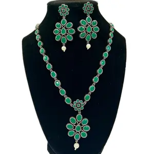 Oxidized Long Necklace with Earrings, Colorful Design, and Stones, Elegant Necklace for Any Occasion (No Refund or exchange)