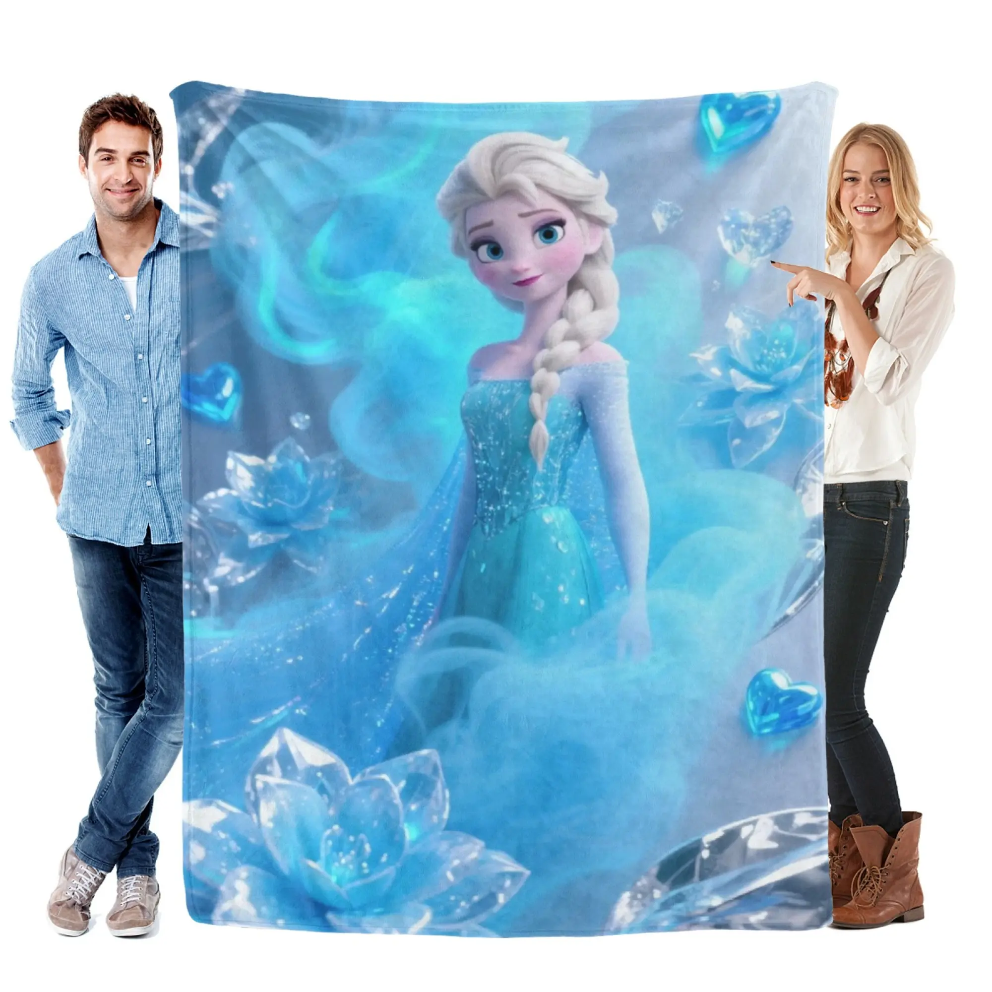 [SummerVibes] DISNEY CLASSIC Frozen Elsa Flannel Blanket, Vibrant 2D Print Ice Flower Throw for Bed, Couch & Home