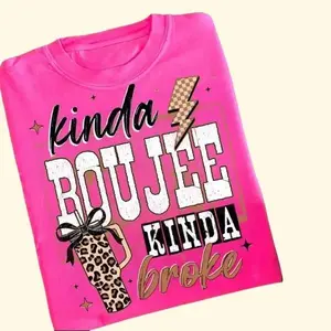 Coquette Choco Leopard Kinda Boujee Kinda Broke Unisex T-Shirt Coquette Bow Snarky Unisex T-Shirt