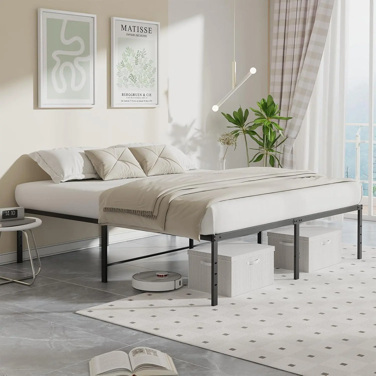 Space Saving Bed Frame 18 Inch Height, Metal Platform Bed with Under-Bed Storage for Twin Full Queen King, No Box Spring Needed for Small Room