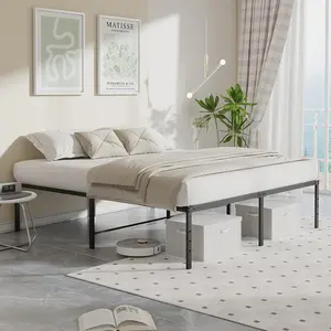 Space Saving Bed Frame 18 Inch Height, Metal Platform Bed with Under-Bed Storage for Twin Full Queen King, No Box Spring Needed for Small Room