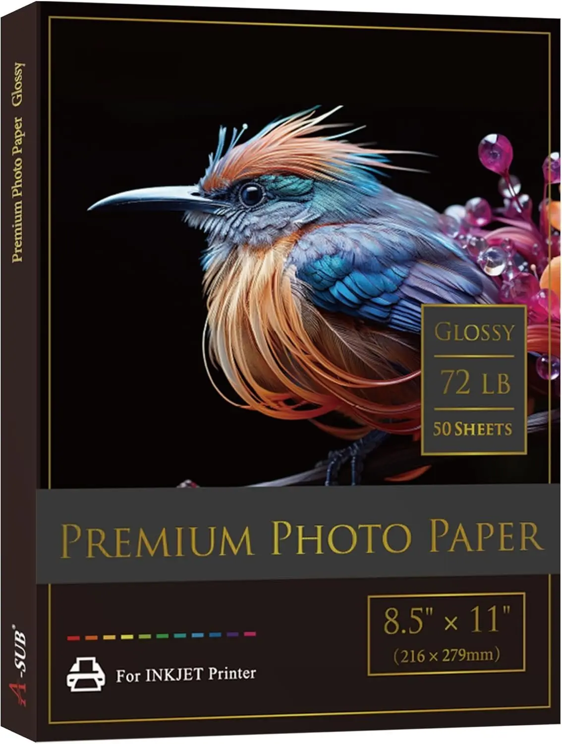 Photo Paper High Glossy 8.5x11 Inch 72lb for Inkjet Printers 50 Sheets, Single Sided