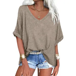 UNCLECAT Women's V Neck Oversized T Shirts Summer Short Sleeve Shirts Loose Casual Tops Tee