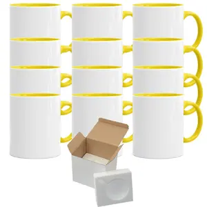 12 Pcs 15OZ El Grande Yellow Inside & Handle Sublimation Mugs with Foam Support Mug Shipping Boxes