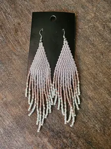Pink beaded fringe tassel earrings