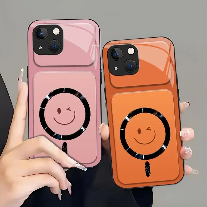 Winking Smiley MagSafe Compatible Smartphone Casing, Glossy Camera Lens Protection Accessory for [iPhone 13] 952, Cellphone Handheld Case