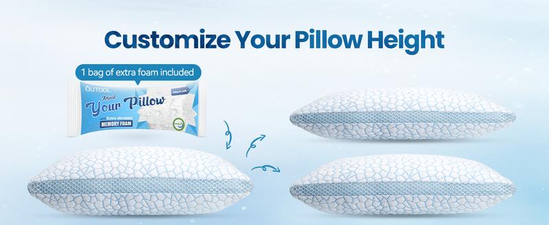 QUTOOL Luxury Cooling Memory Foam Pillows 2 Pack,Bed Pillows Set of 2,Adjustable Gel Pillow for Side Back Sleeper with Removable Cover, Valentine's Day Gifts, Decor Bedroom Accessories