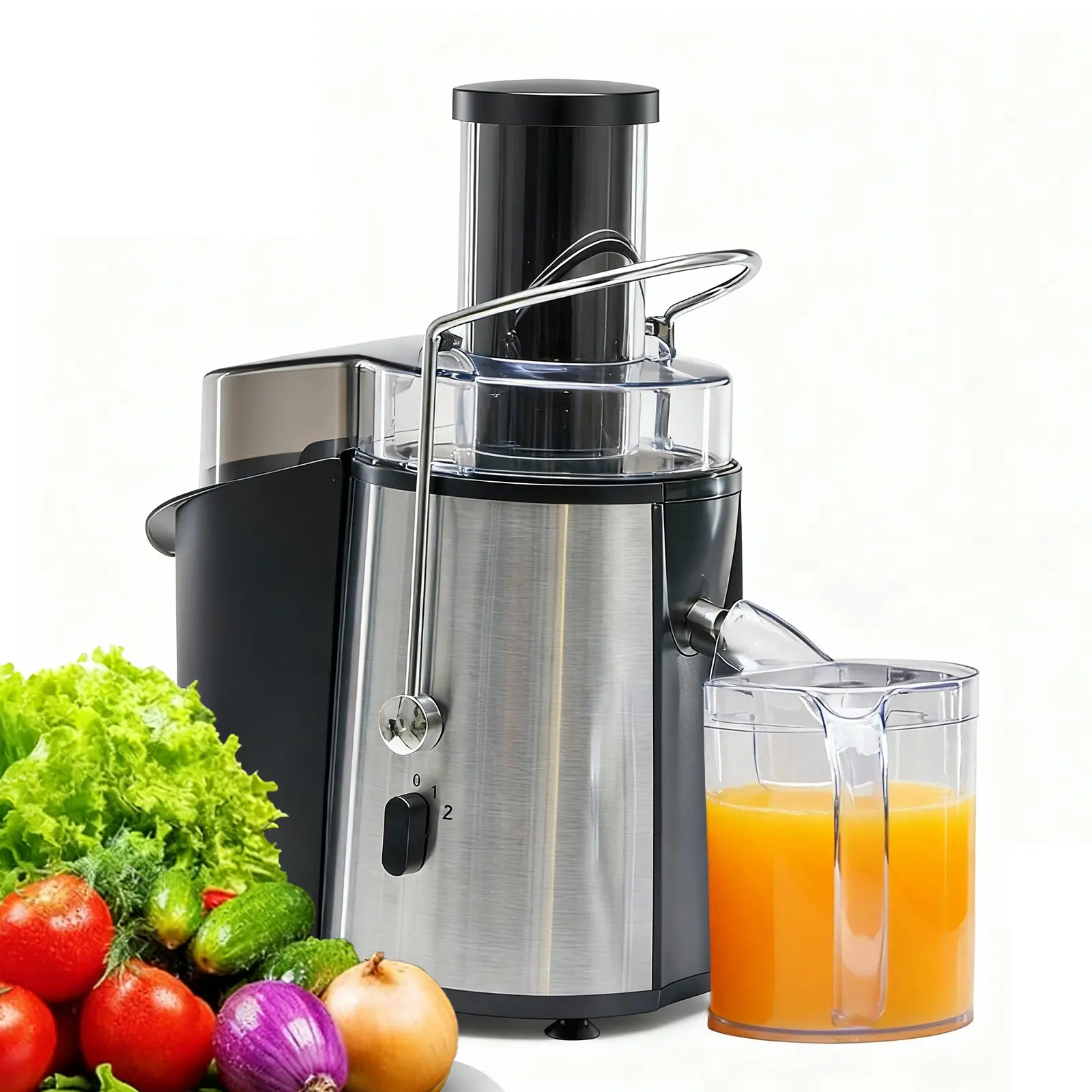 Sweetcrispy 3-in-1 Centrifugal Juicer Machine - Fast, Compact Stainless Steel Juicer with Wide Feed Chute for Whole Fruits & Vegetables, Space-Saving, Removable Parts, Easy to Clean, Silver, Centrifugal Centrifugal Juicers