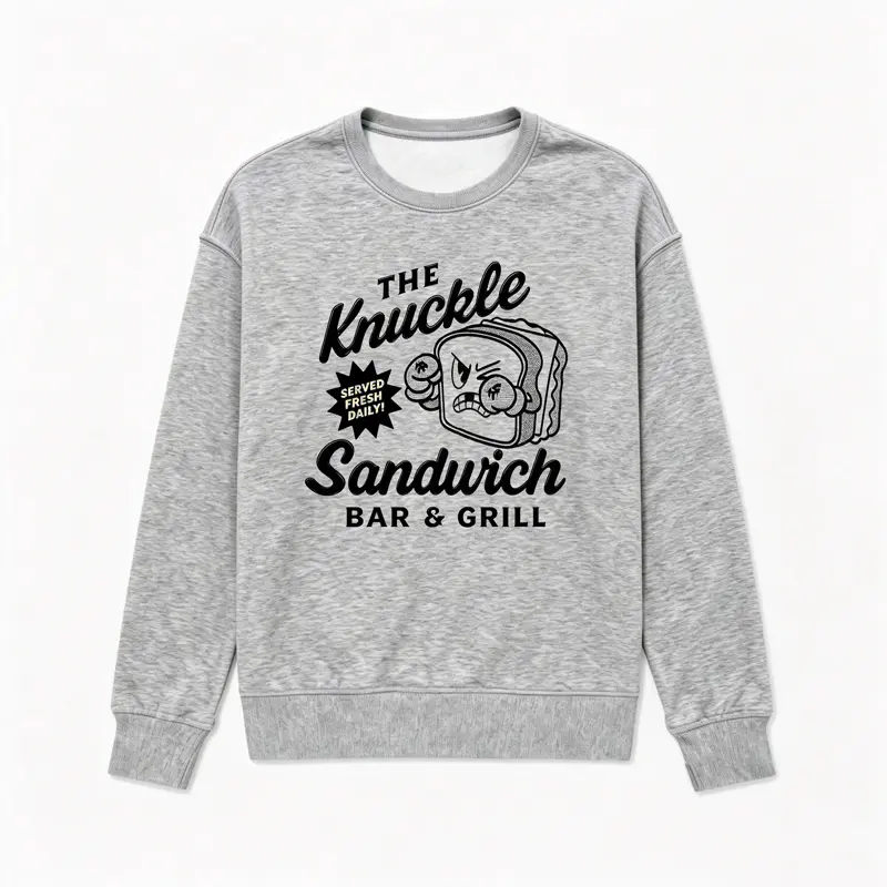 Men Casual Crew Neck Sweatshirt, The Knuckle Sandwich Bar & Grill Retro Graphic Pullover, Soft Long Sleeve Sweatshirts for Home Lifestyle