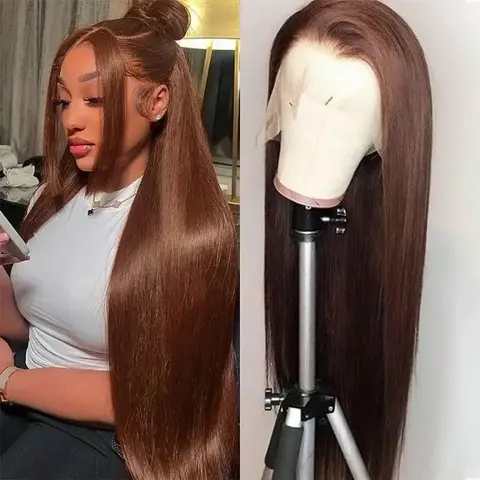 Bling Hair Women's Thick Glueless HD Human Hair Lace Front Wig - 30in Straight Brazilian Chocolate Brown, 13x4/13x6 HD Transparent Frontal, Preplucked, Anti-Tangle, 12-34in Fit 22.5in Cap, Sohochic, Human Hair Lace Front Wigs