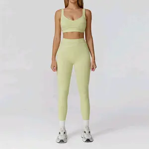 Debbie Two Piece Set - Soft Green Sports Bra & High-Waisted Leggings for Women
