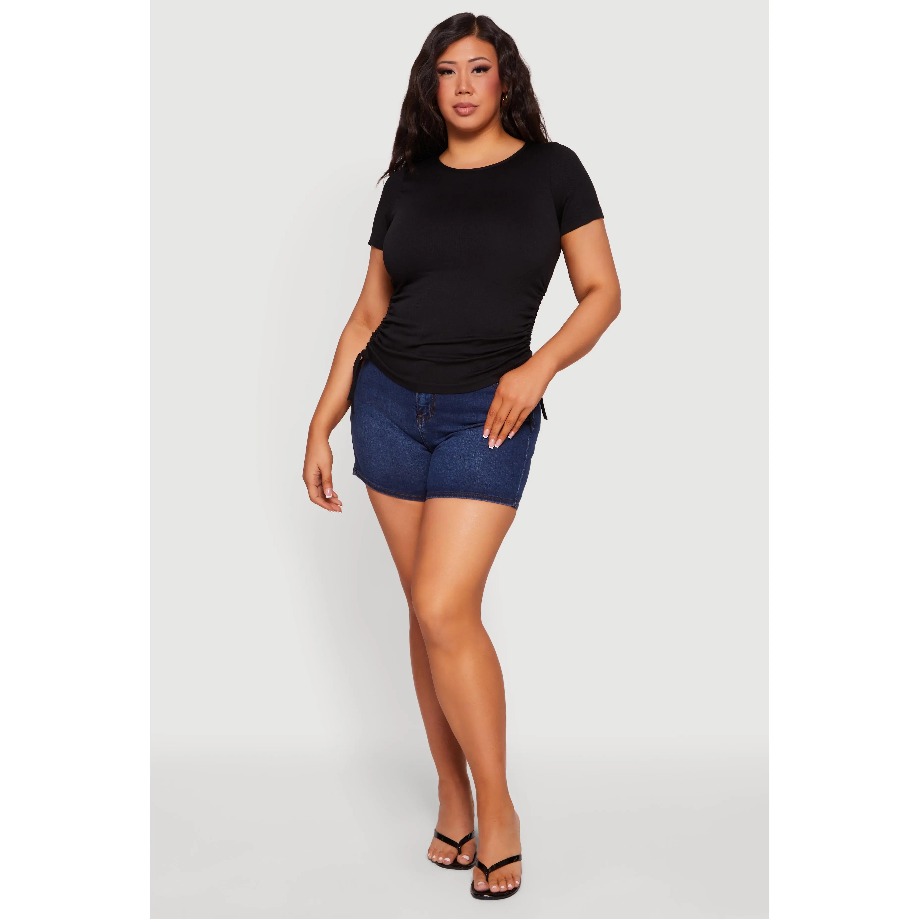 Plus Size Compression Rib Ruched Short Sleeve Top