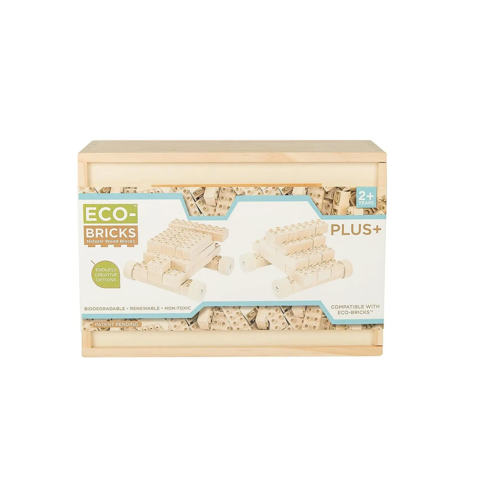 Eco-Bricks Plus+ 42 Piece Wood Bricks Set - Sustainable & LEGO® Duplo® Compatible Fun