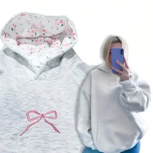 Y2K Sweetheart Style Women's Pink Bow Hoodie Fall Winter Fashion Cozy Cotton with Adorable Pink Bow & Graphics for School Casual Wear Summer Fall/Winter Loose Christmas Halloween