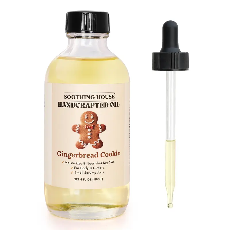 Handcrafted Scented Gingerbread Cookie Cosmetic Body Oil - 4oz Cruelty-Free Nourishing Body Care Moisturizer for Dry Skin, Boosts Moisture with Cinnamon, Ginger, Nutmeg & Vanilla Aroma Blend