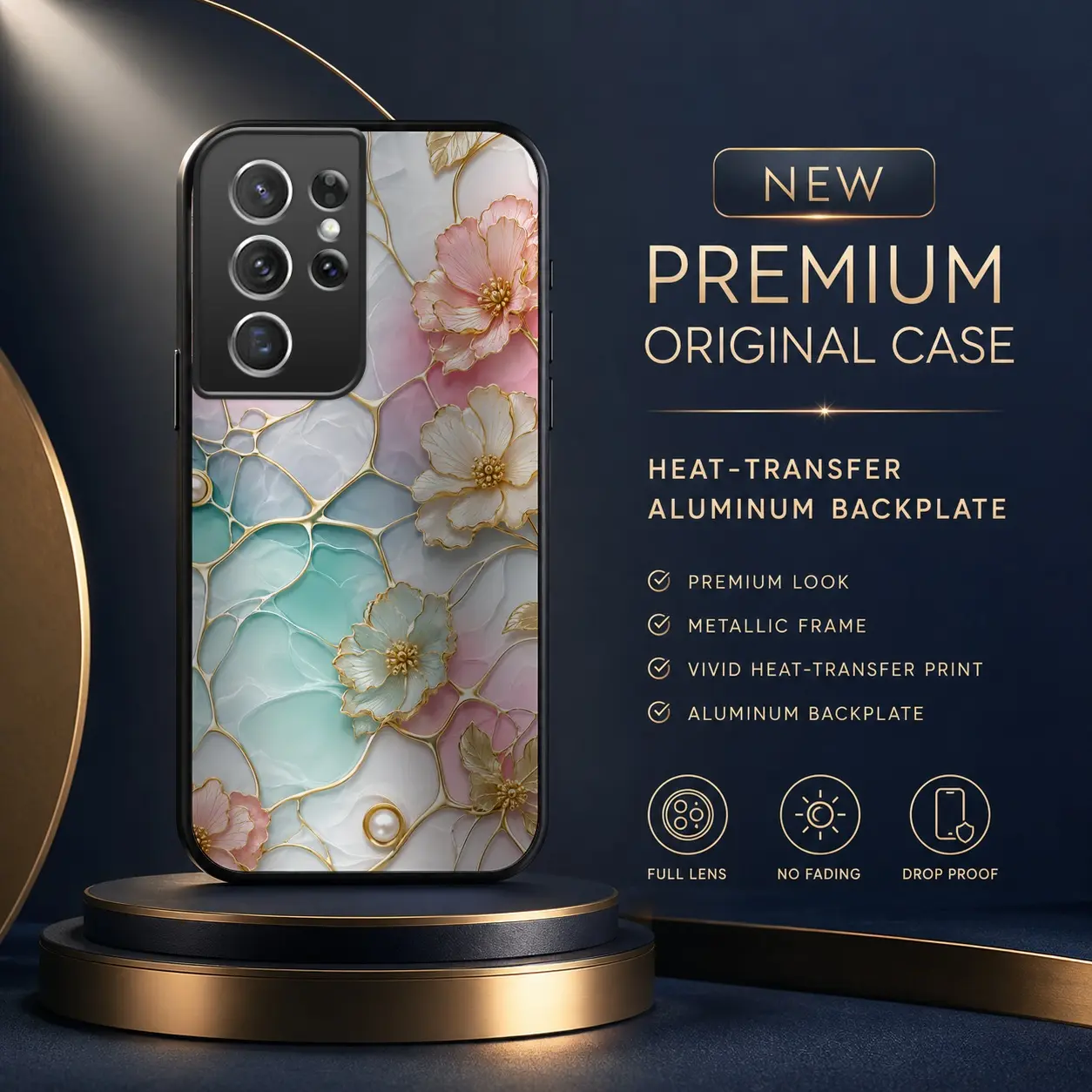 Compatible with Samsung Galaxy S21 Ultra Case, Luxury Floral Pearl Pink Teal Heat Transfer Print Phone Cover, Shockproof Protective Case HNN-03463-s21u