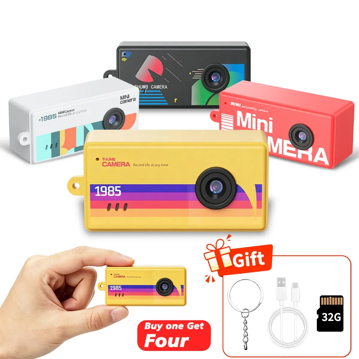 Compact Thumb Camera with 32GB SD card, Keychain Camera, Wearable Recorder, Portable Camera,Reviewing photos and videos, retro filter,Student Outdoor Sports Camera, Kids Video PocketCamera, Rechargeable Mini HD Digital