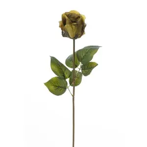 20" Silk Rose Bud Stem W/ Leaves Green