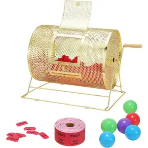 VEVOR Raffle Ticket Spinner - 12x 8 Inch Raffle Drum Lottery Spinning Drawing, Brass Plated Raffle Tickets Roll Box with Wooden Turning Handle Holds 2500 Tickets or 100 Ping Pong Balls for EventsVEVOR Super Brand Day