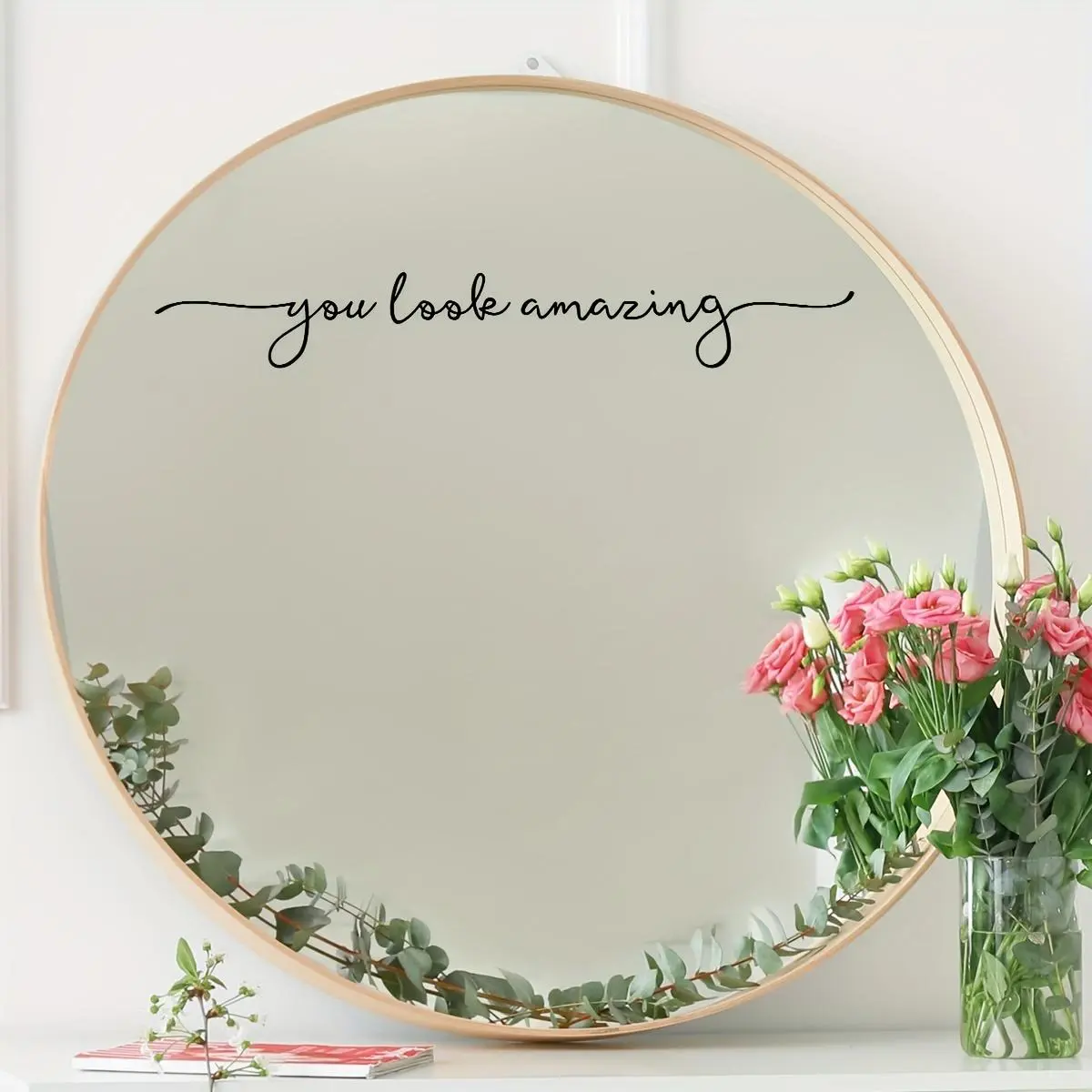 1PC Simple English Slogan Mirror Sticker, Self-Adhesive and Removable Wall Decor, Waterproof and Stain Resistant for Bedroom & Bathroom