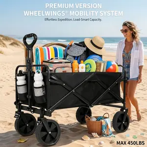 450LBS Heavy Duty Folding Wagon - Ultra-Compact All-Terrain Beach Cart with Brakes, Large Capacity Utility Wagon for Camping, Shopping & Travel,summervibes Toddler Stroller Traveling Stroller