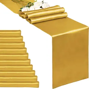 10-Pack Gold 12 x 108 inches Long Premium Satin Table Runner for Wedding Birthday Parties Banquets Graduations Engagements, Fits Rectangle and Round Table Decorations