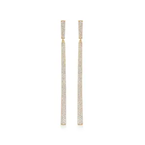 Ettika 18k Gold Plated Straight Drop Crystal Dangle Earrings with Clear CZ Accents 3.8 Inches Long Elegant and Modern Design