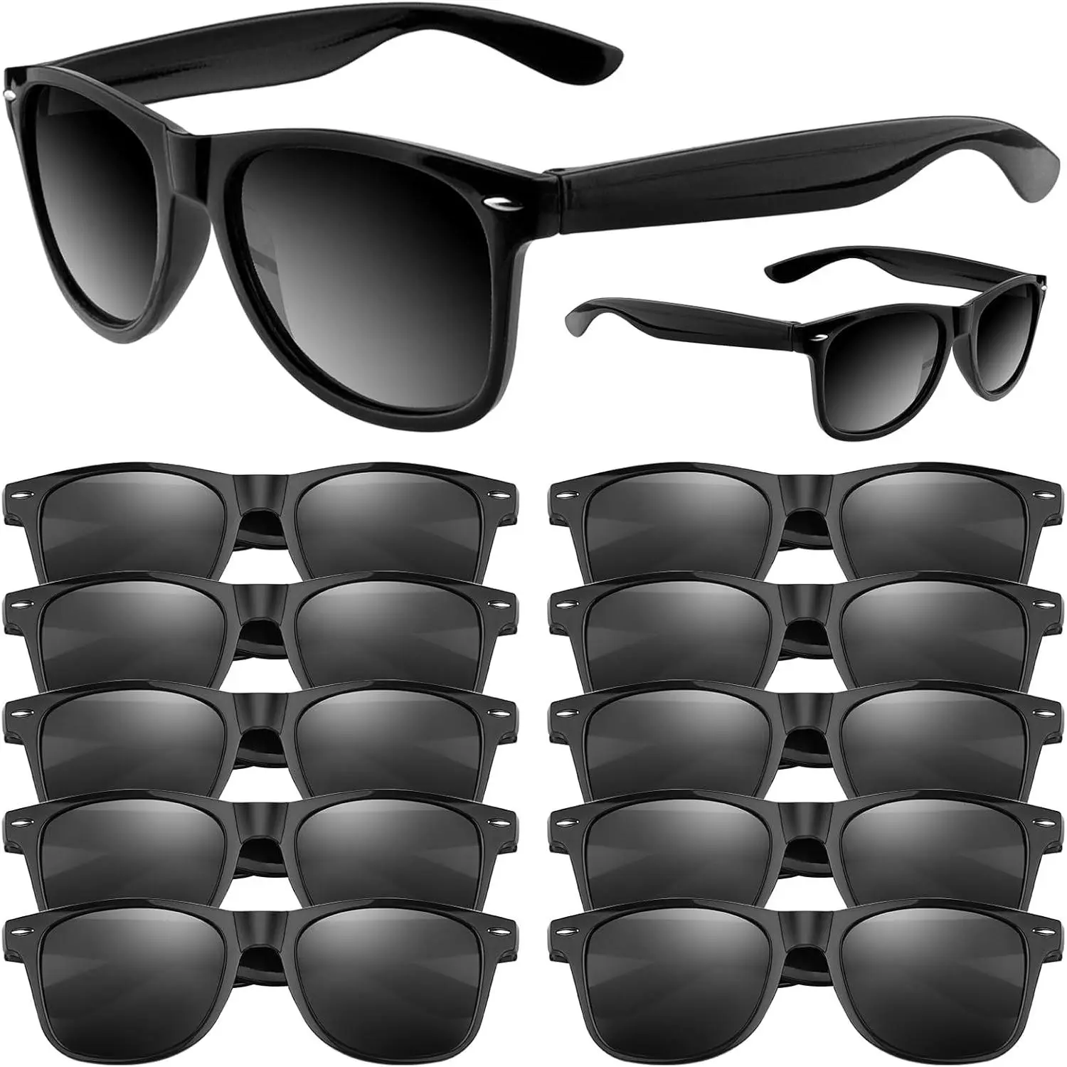 Black Retro Comfortable Sunglasses Bulk Packs (6/12/24/48 Count) - Summer Fashion Accessories for Beach, Birthday Party Supplies, Wedding, Plastic, Adult