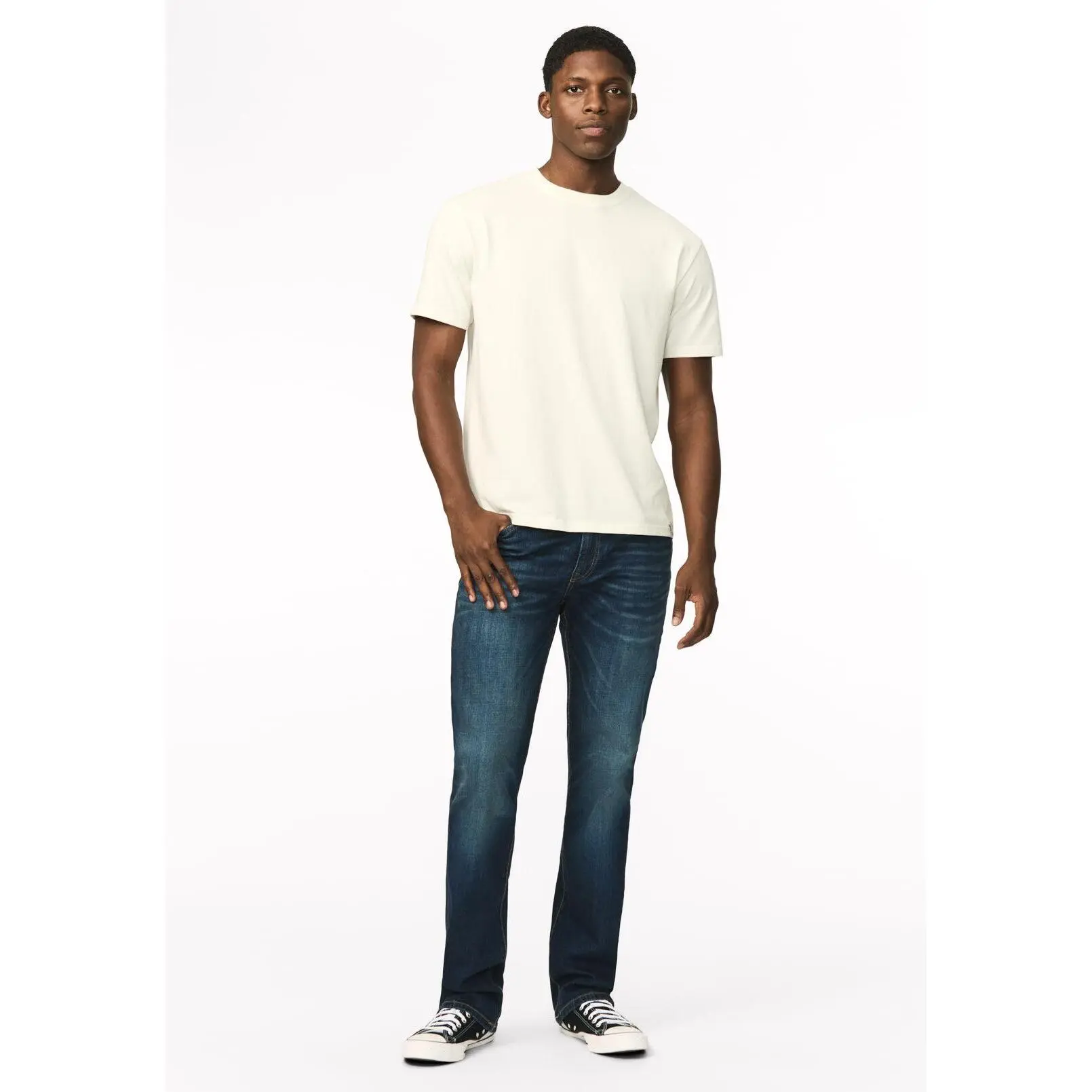 Driven Men's Relaxed Straight Jeans, Dark Blue Sanded- BM22640