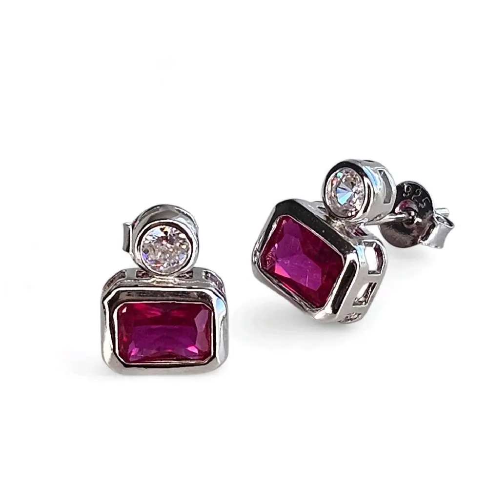 Square Fuchsia Stud Earrings 925 Sterling Silver