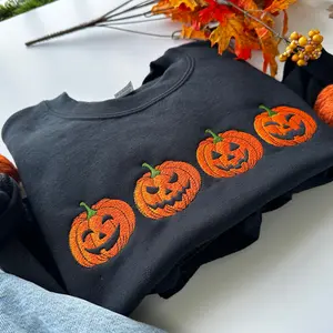 Embroidered Pumpkin Face Halloween Sweatshirt