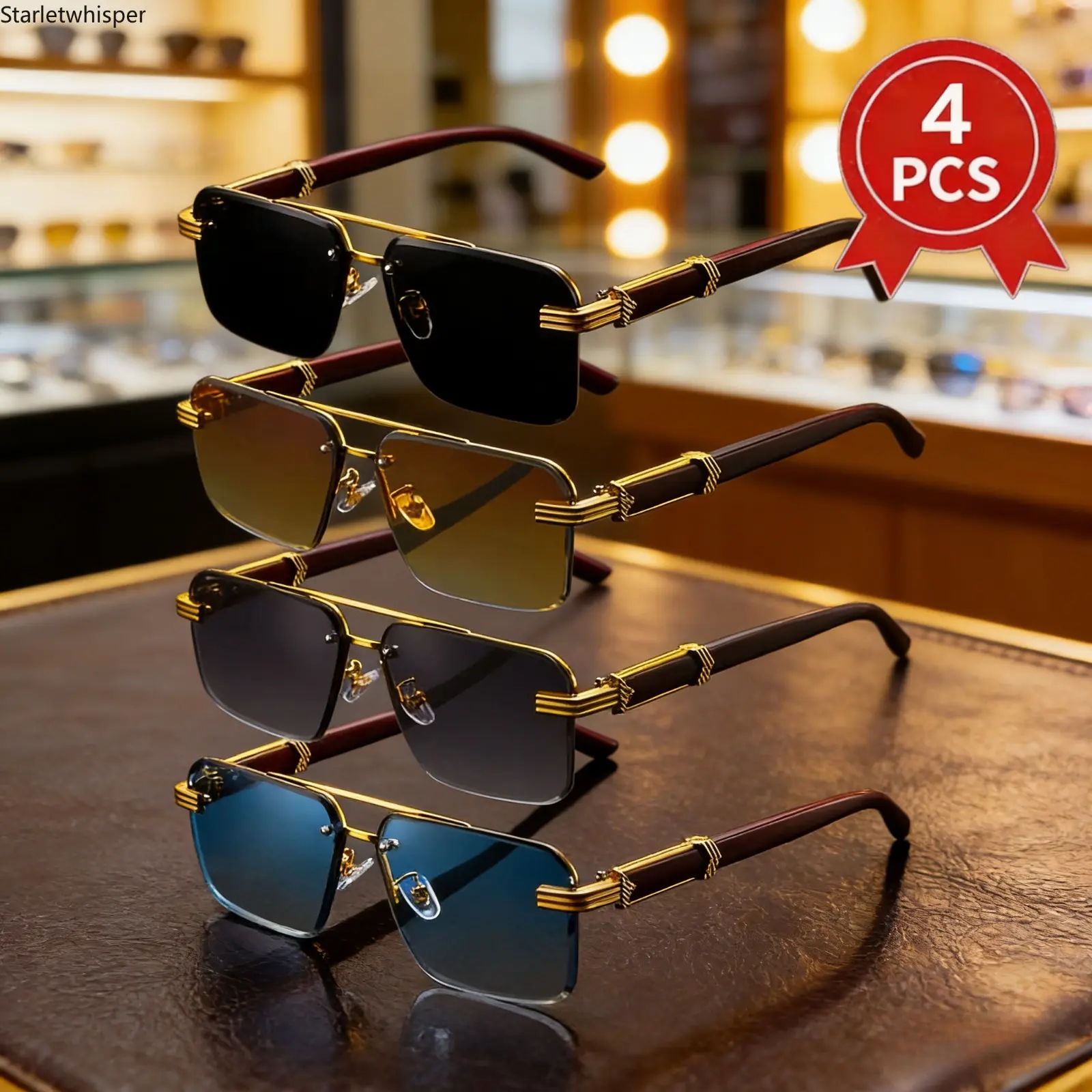 4-Pack Unisex Retro Square Oversized Sunglasses, Double Bridge Lightweight Shades with UV400 Protection, Y2K Trendy Classic Eyewear Perfect for Parties, Casual Daily & Street Style Wear
