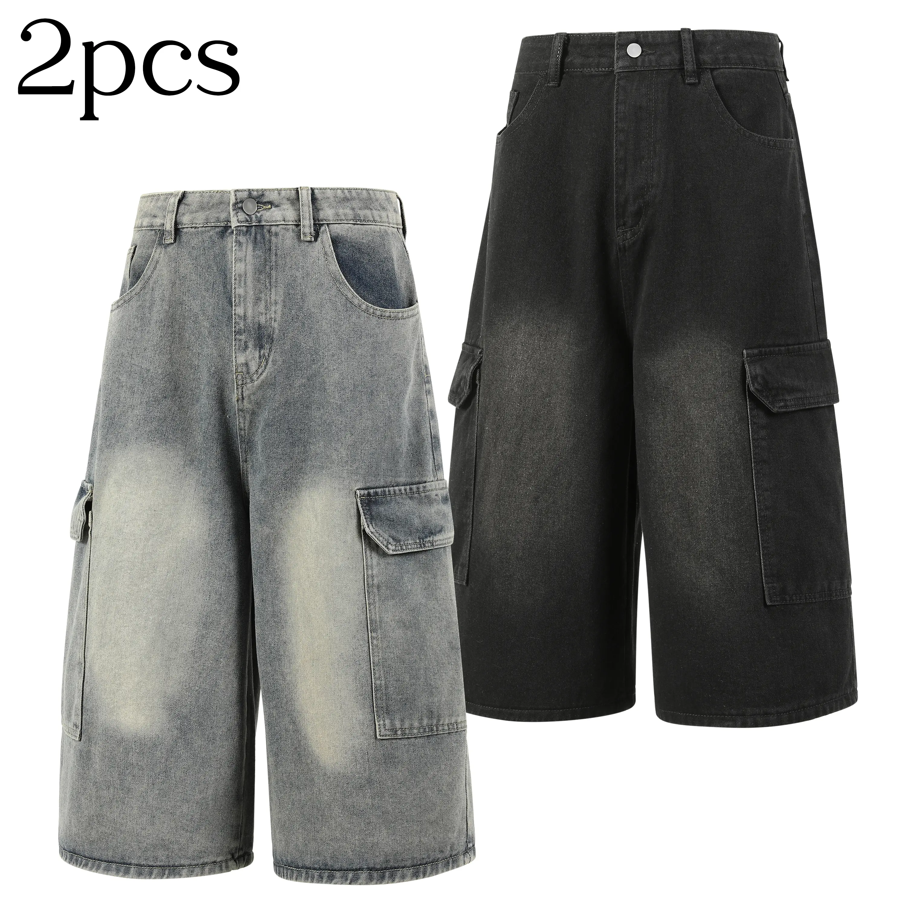 Street-style flap-pocket denim bermuda shorts for men, vintage casual fit, natural washed color, clean cut design—ideal for commuting and outings.