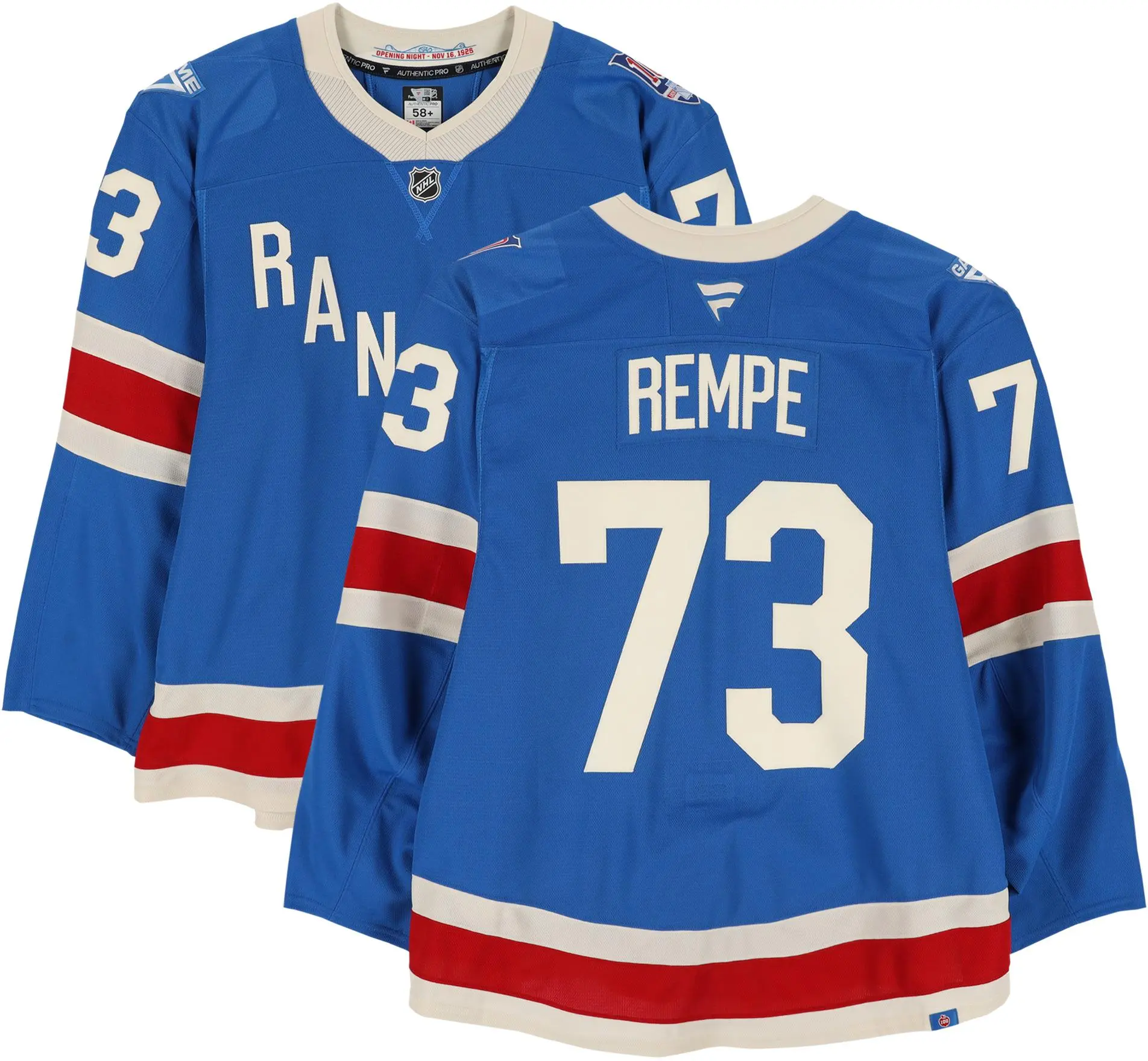 Matthew Rempe New York Rangers Game-Used #73 Blue Centennial Jersey vs. Carolina Hurricanes on February 5, 2026 - Fanatics Authentic Certified