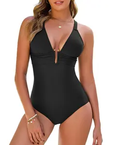 GRAPENT One Piece Swimsuit Women Ruched Sexy Plunge U Hook Bathing Suit Swimwear 2026 Swimming Beach Vacation Outfit