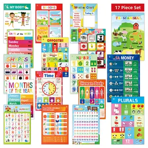 DeerSen New Model - Children's Educational Poster, Suitable for Children Aged 1-6: Numbers, Shapes, Animals, Body Parts, Days of the Week, Months, Family and School Items, Classroom Decoration, Early Learning and Home Bedroom Decoration
