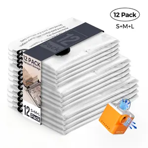 FLEXTAIL Reusable Vacuum Storage Bags Set with Electric Pump, 12 Pack Travel Compression Bags for Carry-On Suitcases & Closets, 4.5kPa 200L/Min USB Rechargeable Pump with Built-in Battery, Space Saver Organiser