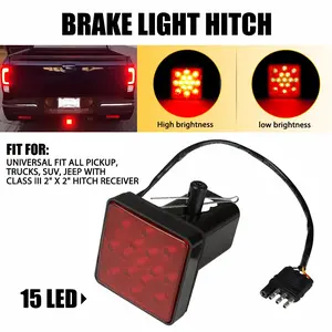 AUTOONE Red 15 LED Hitch Brake Trailer Stop Tail Light Daytime Running Lamp Lens Smoke LED 2 Modes Brake Light