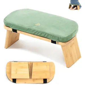 Bamboo Folding Kneeling Meditation Seiza Prayer Bench with Meditation Cushion (Green)
