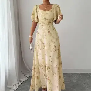 Women's Chiffon Batwing Sleeve Dress with Butterfly Print, Pleated Design, Sweet French Style for Summer Fashion