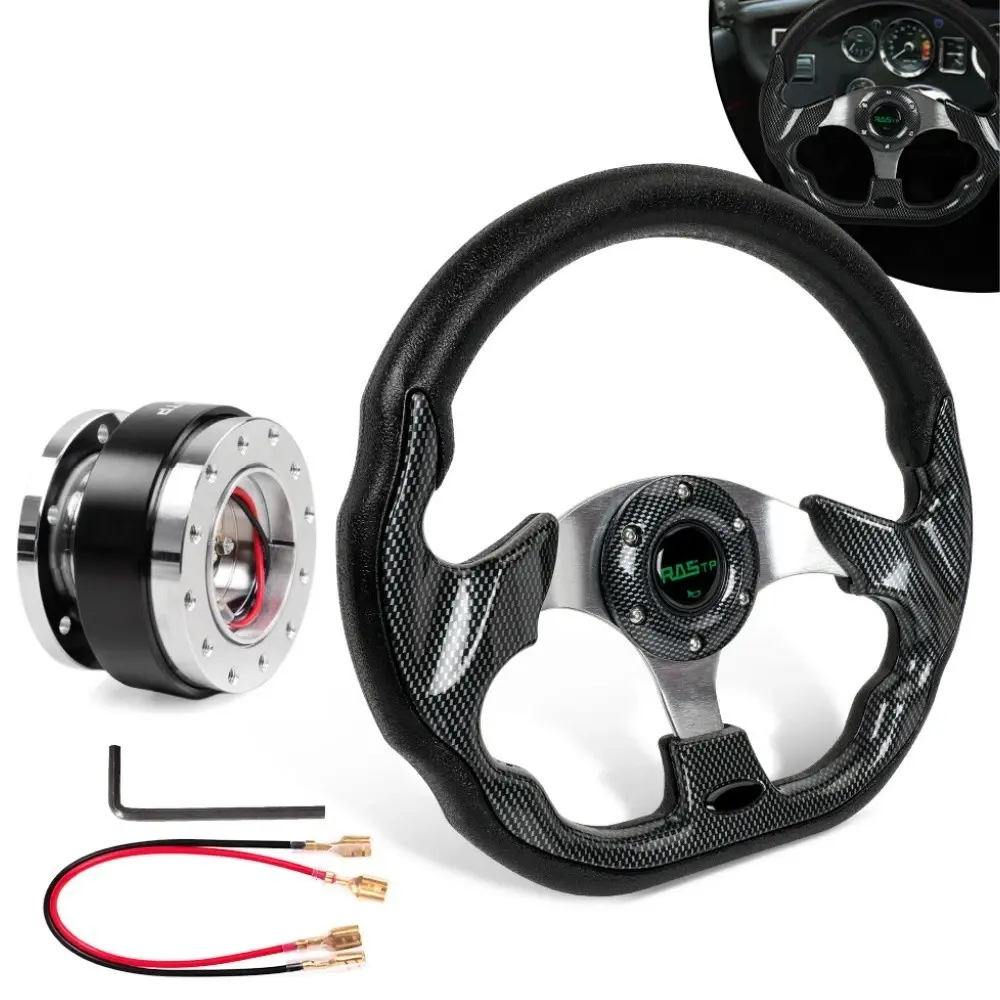 Upgrade to the 13-inch aluminum universal D-type racing steering wheel, equipped with a quick-release adapter kit. A great gift for your boyfriend/brother.