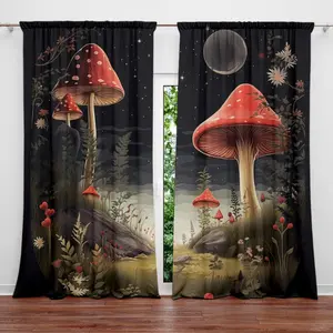 2Pcs Mushrooms, forest print curtains,suitable for bedroom,living room kitchen decoration,home decoration,window decoration