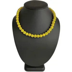Iced Bling Disco Ball Rhinestone Crystal Bead Baseball Necklace Yellow