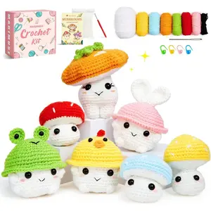 Crochet Kit for Beginners, Crochet Starter Kits for Adults Amigurumi Craft Knitting Crocheting Kits with Step-by-Step Video Tutorials, Mushroom Family(40%+ Yarn
