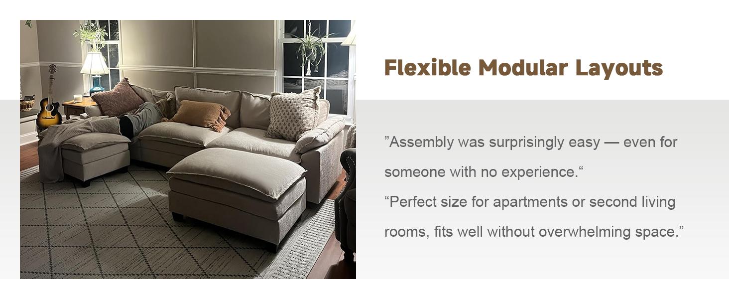 【2-3 Packages】110-143 Inch Modular Couch Sectionals with Ottoman, Big Comfy Cloud Couches, L/U Shaped 4-6 Seat Modular Sectional Sofa, Modern Cloud Sectional Couches for Living Room, Deep Seat Sofa
