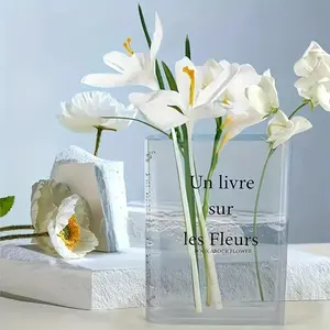 1count-Clear Book Vase Aesthetic Acrylic Vase Unique Flower Vase For Cute Bookshelf Decor Modern Style Vase Room Decor Home Decorative Vase Floral Container