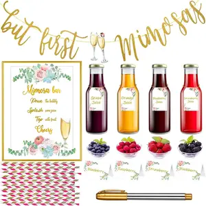 Mimosa Bar Decor Kit Package Metallic Gold & Rose Gold Signs for Bridal Brunch Bachelorette Mimosa Party Wedding Bridal Shower Easy Assembly Customizable Signs